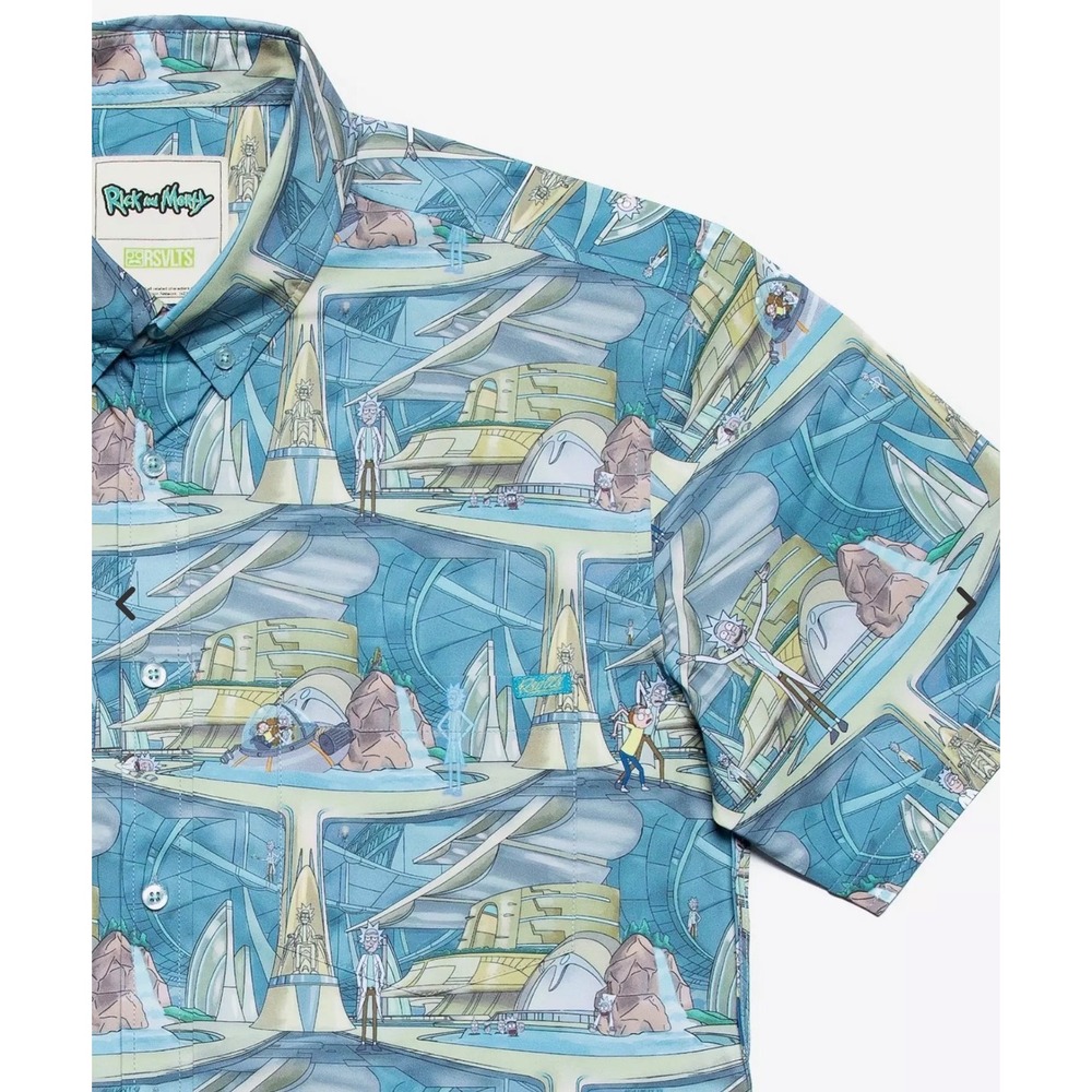 RSVLTS Rick and Morty Citadel of Ricks Kunuflex Shirt Mens Large Short Sleeve L